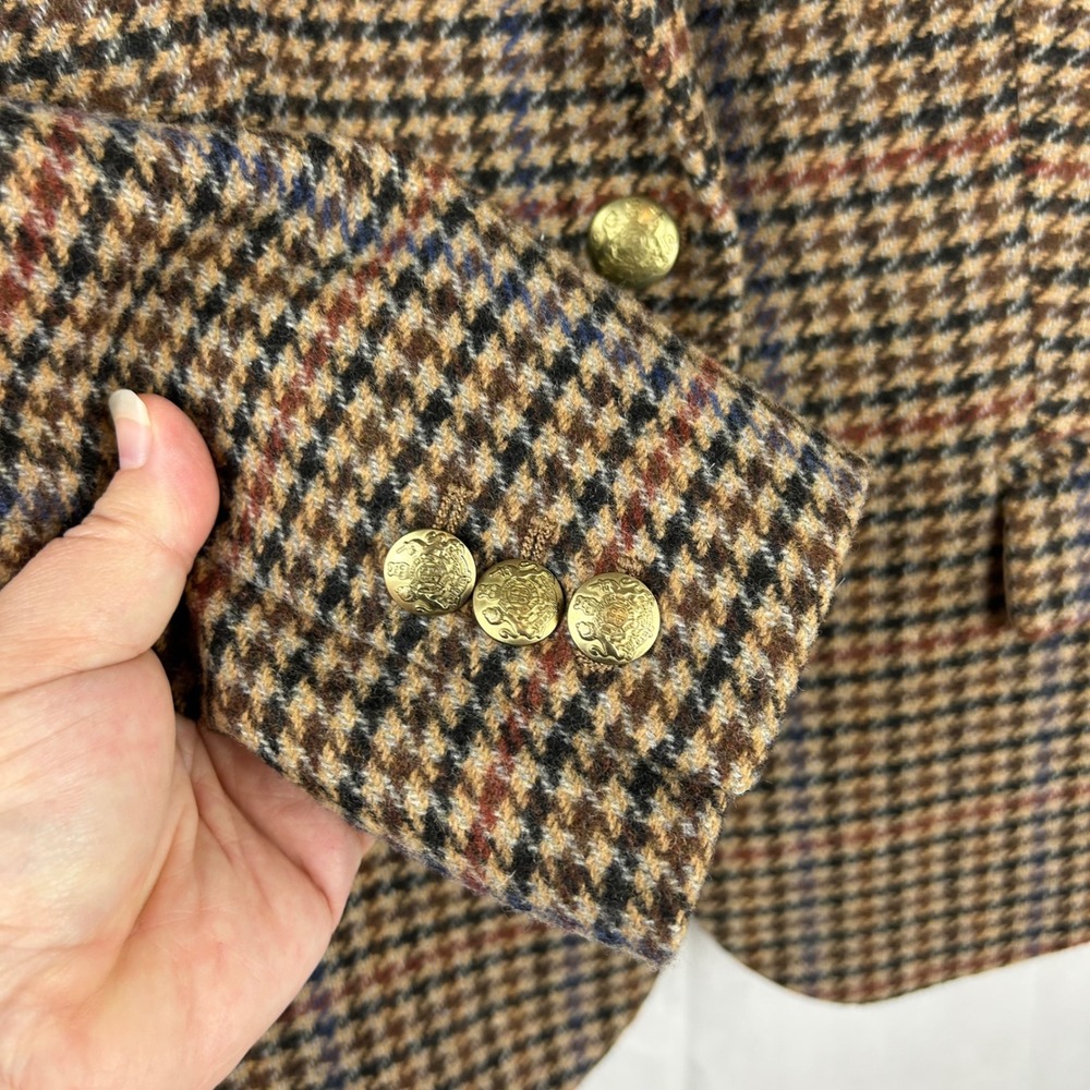 J.Crew Factory Schoolboy Blazer Brown Houndstooth Wool Gold Button Petite 4 NWOT - Picture 6 of 9